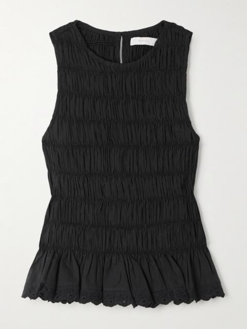 FAITHFULL Thea Shirred Broderie Anglaise-trimmed Cotton Top