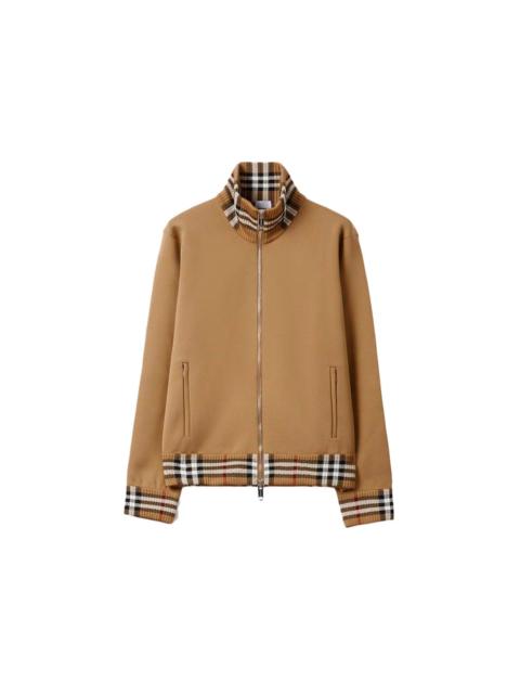 Burberry Check Trim Viscose Blend Track Jacket Camel