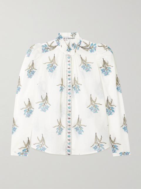 ALIX OF BOHEMIA Artemis Sky Ruffled Floral-print Cotton-voile Shirt