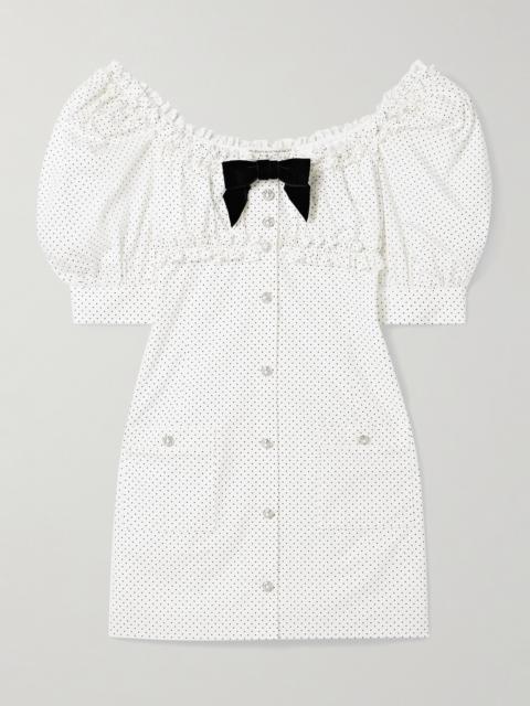 Alessandra Rich Velvet-trimmed Ruffled Polka-dot Cotton-poplin Mini Dress
