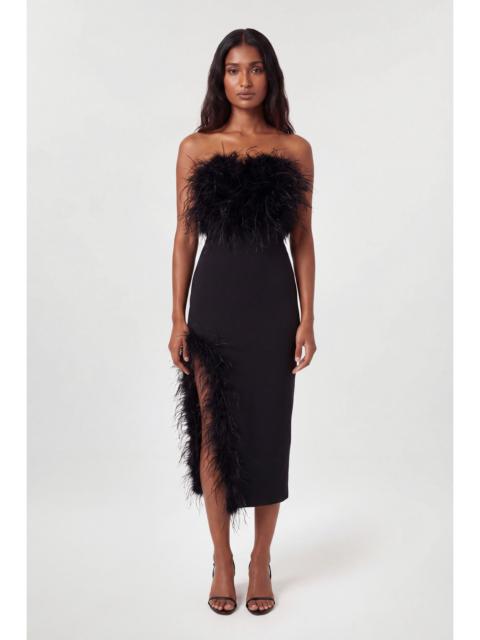 KAREN MILLEN Figure Form Bandage Feather Detail Bandeau Knit Midi Dress