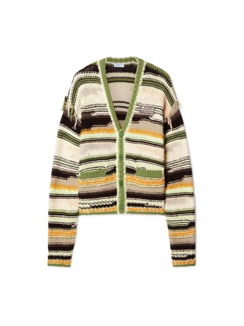 Off-White Green Premium Quality Striped Knit Cardigan