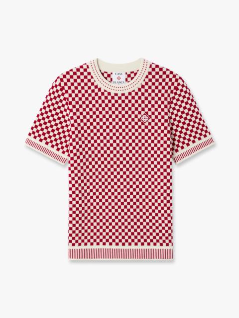 CASABLANCA Red & White Check Short Sleeve T‑Shirt