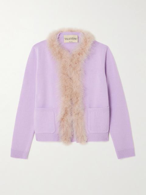 Valentino Feather-trimmed Wool Cardigan