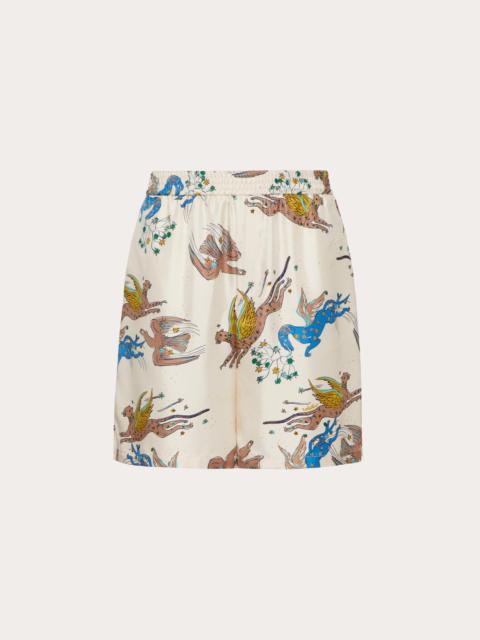 Valentino SILK BERMUDA SHORTS WITH VALENTINO UTOPIA WORLD PRINT