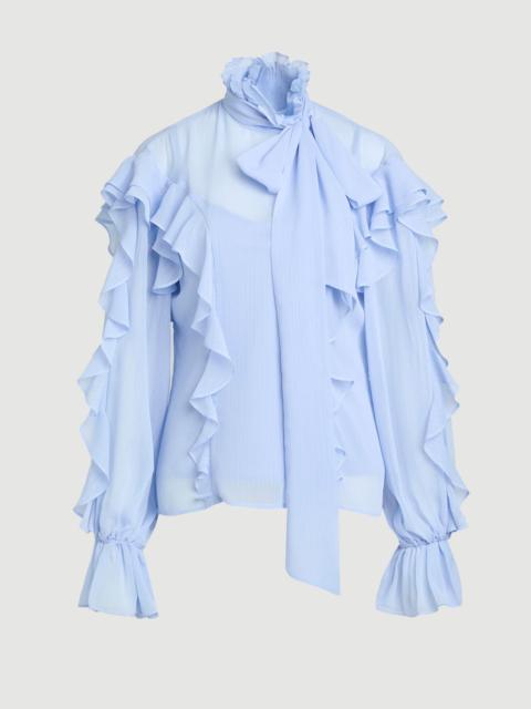 KAREN MILLEN Ruffle Front Crinkle Georgette Pussy Bow Blouse