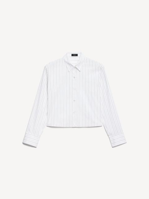 Theory Cropped Tab Shirt in Striped Poplin