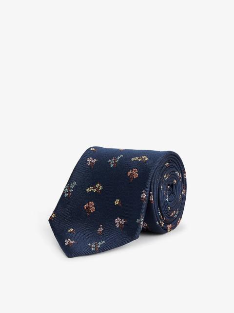Flower-embroidered silk tie