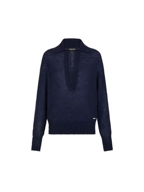 TOM FORD LONG SLEEVE CASHMERE SILK POLO