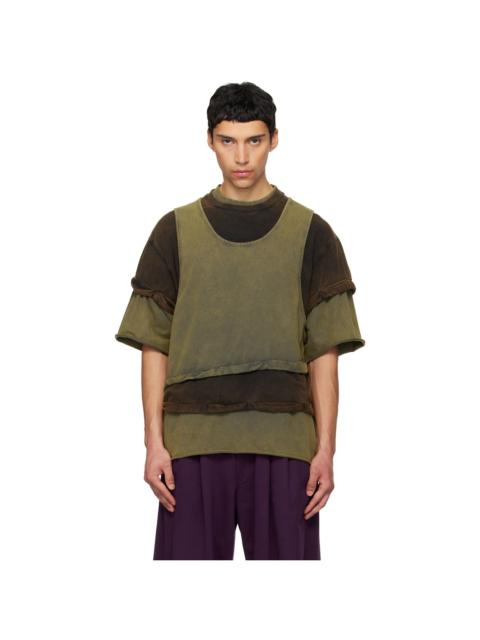 We11done Green & Brown Triple Layered Washed T-shirt
