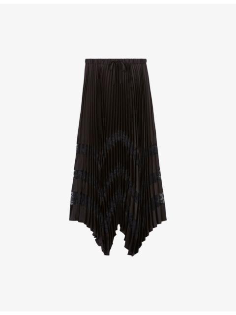 Claudie Pierlot Pleated Lace-Embroidered Satin Midi Skirt