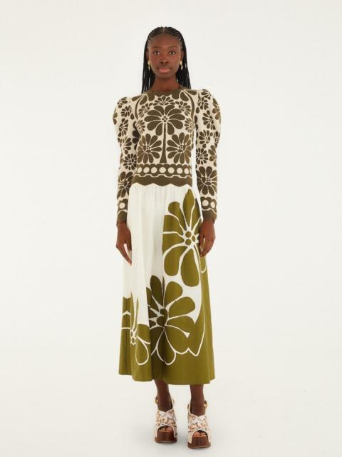 FARM RIO Green Palermo Organic Cotton Midi Skirt