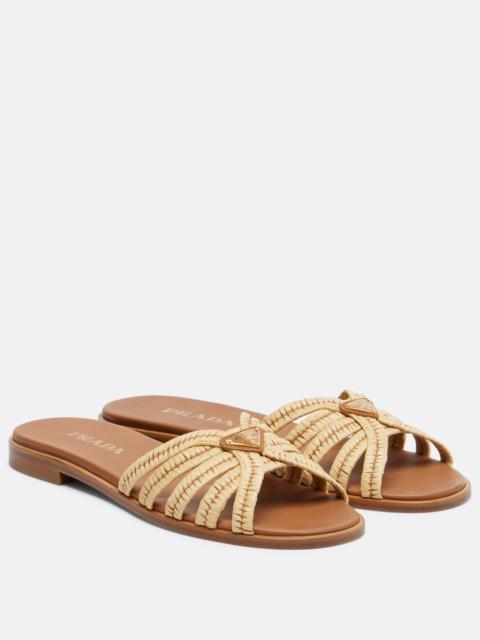 Prada Crochet raffia-effect slides