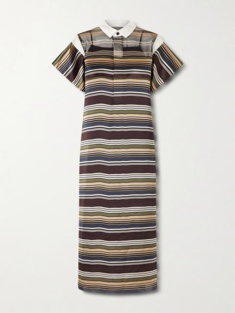 sacai Striped Organza And Satin Midi Dress