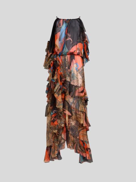 Etro LONG SILK DRESS WITH RUFFLES AND TWO MOTIFS