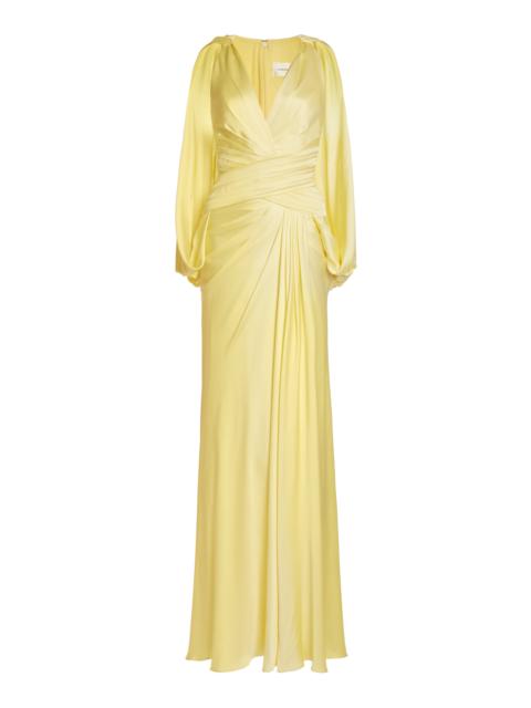 ZUHAIR MURAD Satin Draped Maxi Cape Dress yellow