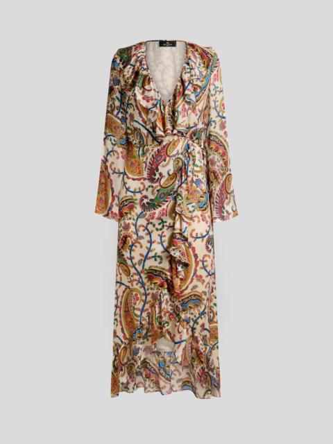 Etro PEAU D'ANGE SILK LONG WRAP DRESS WITH FLORAL PAISLEY MOTIF