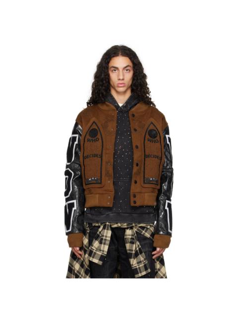 WHO DECIDES WAR SSENSE Exclusive Brown Namesake Varsity Bomber Jacket