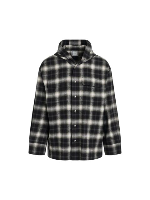 Wooyoungmi Hooded Check Shirt in Black