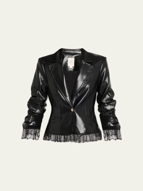 Cinq à Sept Lace-Trim Vegan Leather Blazer