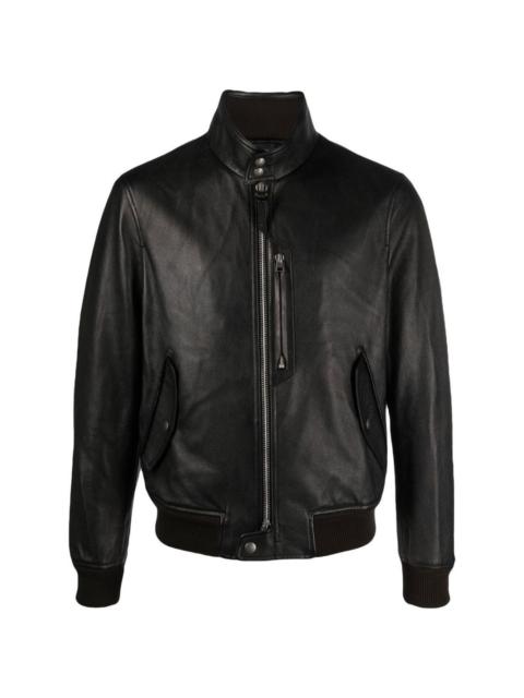 stand-collar leather jacket