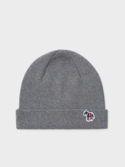 Paul Smith 'Zebra' Logo Ribbed Lambswool Beanie Hat