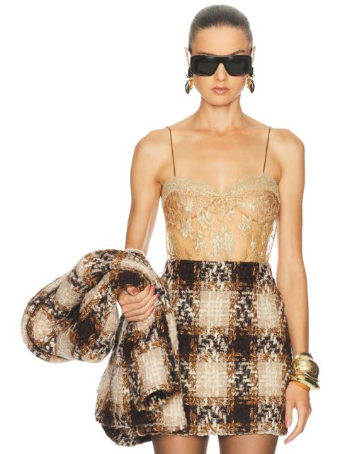 SAINT LAURENT Metallic Floral Sheer Lace Top