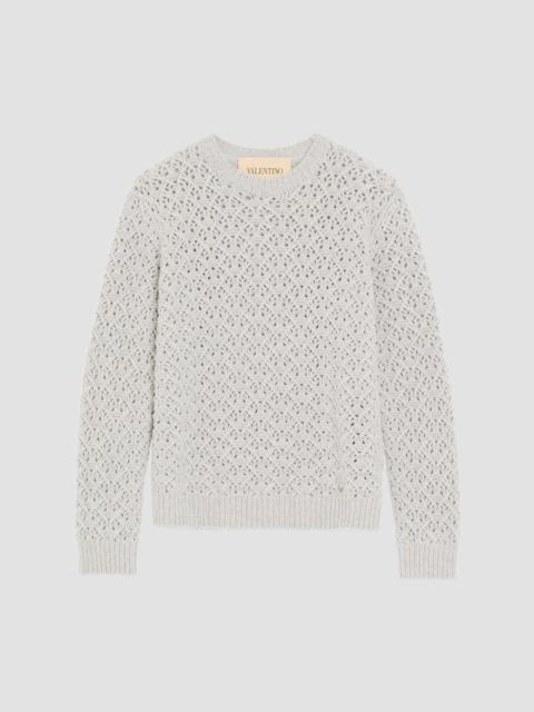 Valentino Men's Wool and Cashmere Sweater with Metallic V Detail - Light Grey