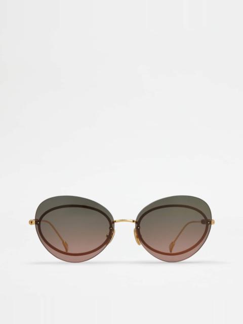 Tod's TEARDROP SUNGLASSES WITH TEMPLES IN LEATHER - GOLD