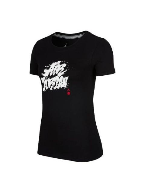Jordan (WMNS) Air Jordan Alphabet Pattern Casual Sports Short Sleeve Black BV7484-010