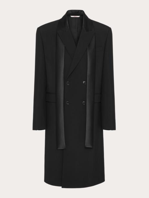 DOUBLE-BREASTED WOOL COAT WITH NYLON SCARF COLLAR