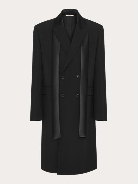 Valentino DOUBLE-BREASTED WOOL COAT WITH NYLON SCARF COLLAR