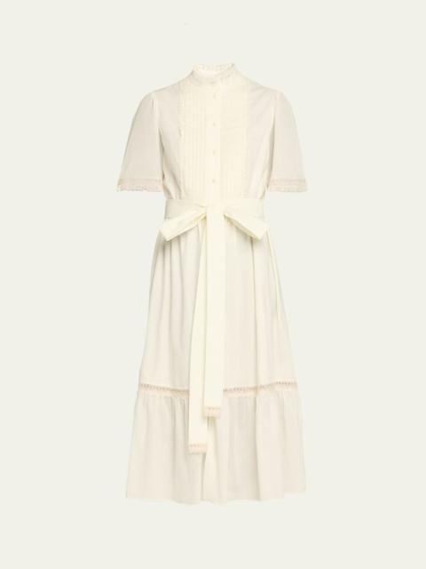 Valentino Short-Sleeve Belted Lace-Trim Shirtdress