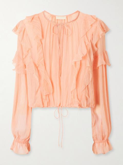 ULLA JOHNSON Delfina Cropped Ruffled Silk-crepon Blouse