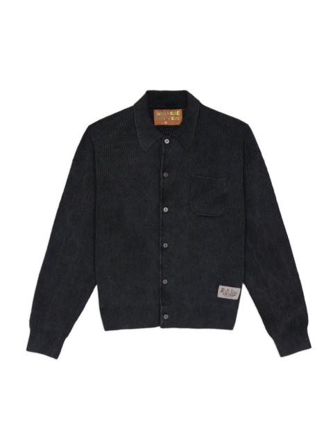 BRAIN DEAD Pigment Dye Long Sleeve Polo Sweater - Ink