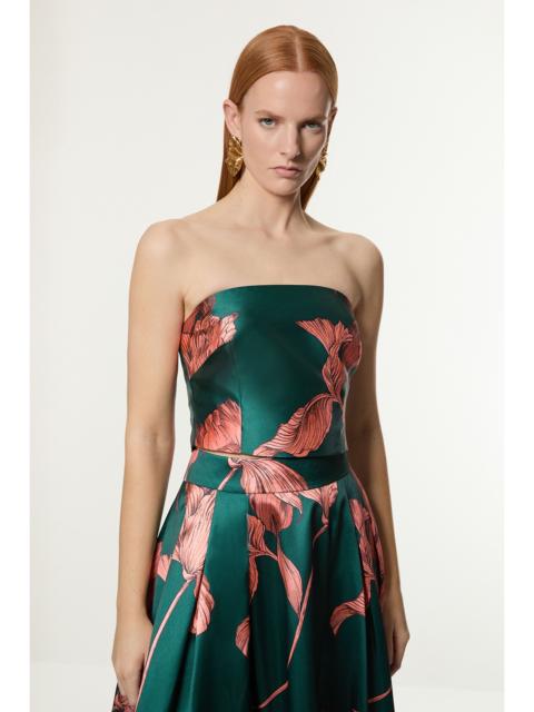 KAREN MILLEN Tall Floral Jacquard Panelled Woven Shirred Top