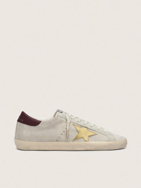 Golden Goose Men's Super-Star CNY in ivory suede with metallic leather star and leather heel tab
