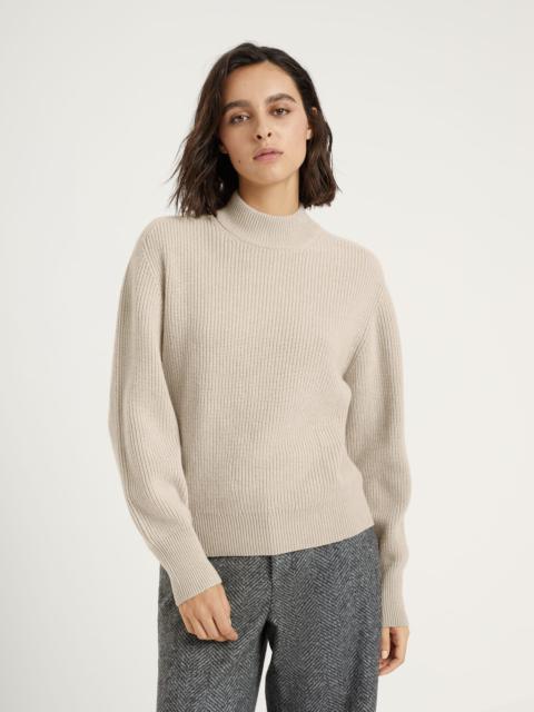 Cashmere English rib mock neck sweater with monili