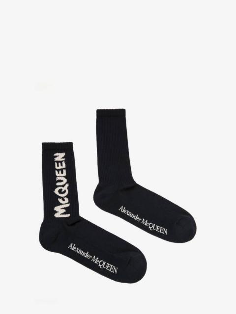 Alexander McQueen Mcqueen Graffiti Socks in Navy