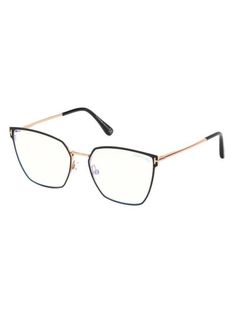 TOM FORD Women's 56MM Angular Metal Blue Block Glasses - Black