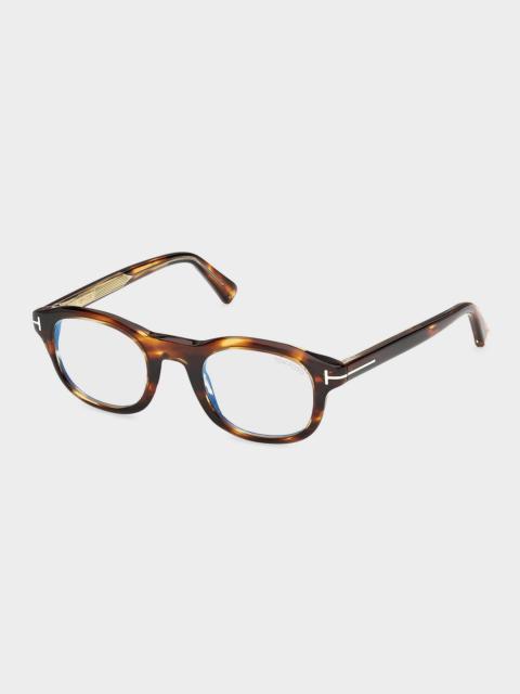 TOM FORD Men's T-Logo Acetate Round Eyeglasses