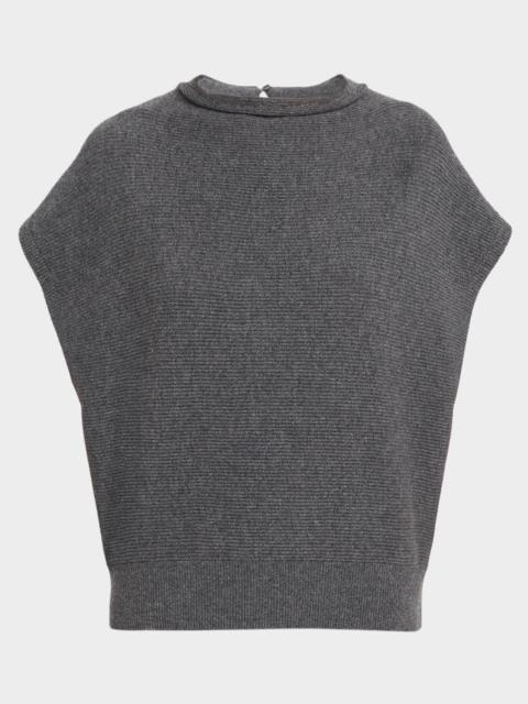 Brunello Cucinelli Monili Mock-Neck Cotton Rib Cap-Sleeve Sweater