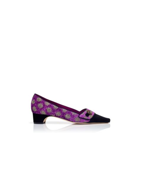 Manolo Blahnik Multicoloured Chenille and Raffia Pumps