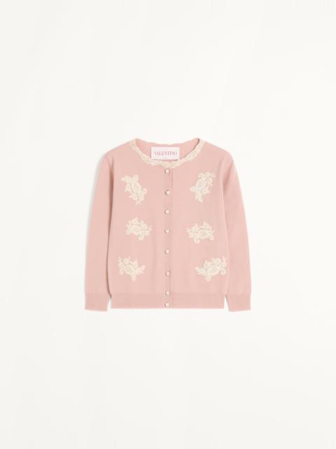 EMBROIDERED WOOL AND LACE CARDIGAN