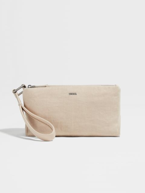 ZEGNA LIGHT BEIGE OASI LINO POUCH