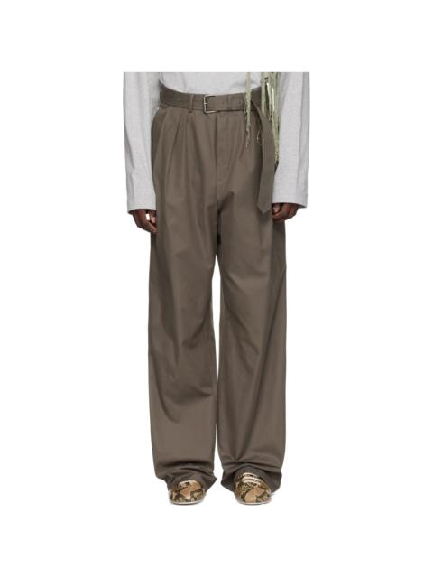 Dries Van Noten Khaki Belted Cotton Trousers