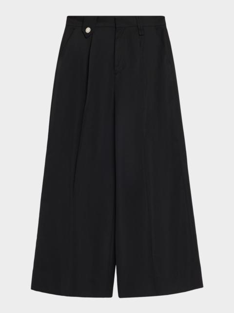 Simone Rocha Men & apos;s Wide-Leg Pleated Trousers with Pearly Button