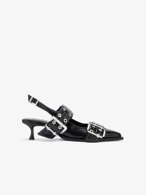 GANNI FEMININE BUCKLE HEELS IN BLACK