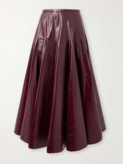 Bottega Veneta Pleated glossed-leather midi skirt