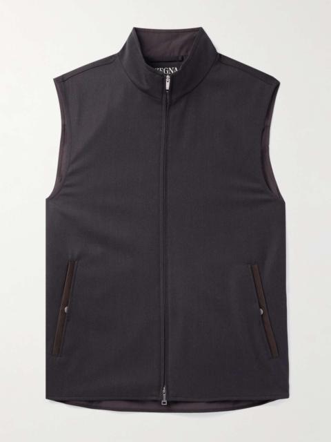 ZEGNA Leather-Trimmed Wool, Mohair and Silk-Blend Twill Gilet